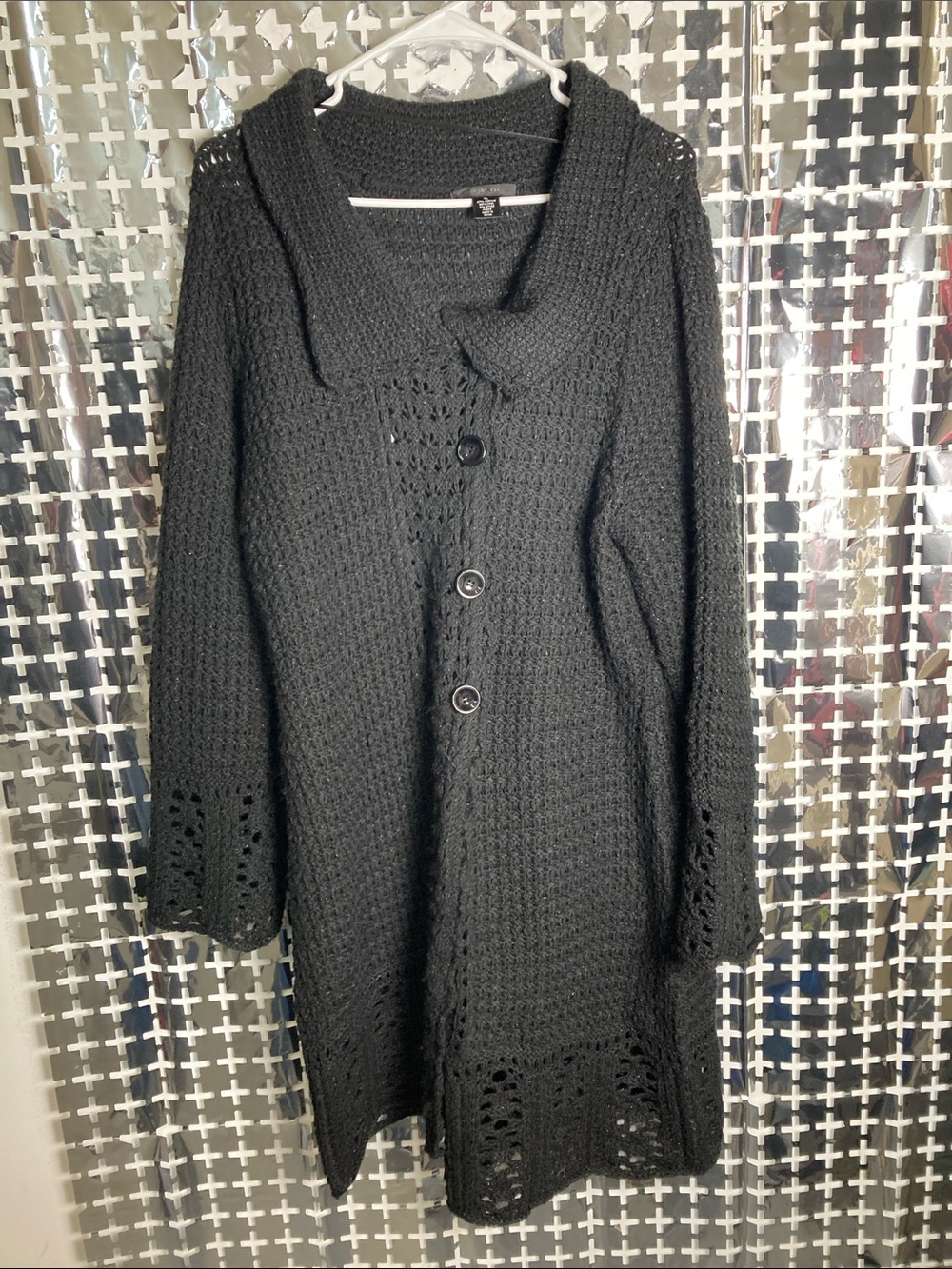 Style & Co. Black Knit Button-Front Cardigan Coat